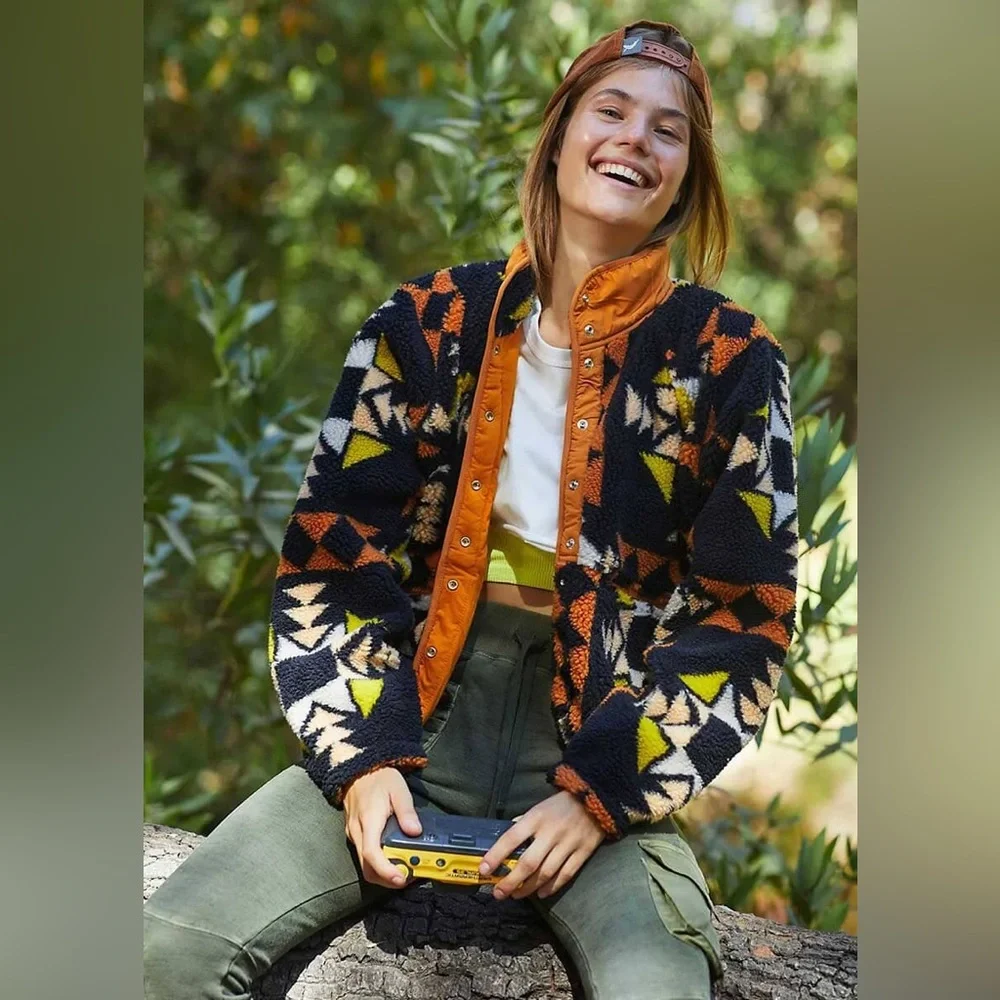 Free People Fleece Rocky Ridge Jacket Night Sky Combo XS NWT - Picture 8 of 11